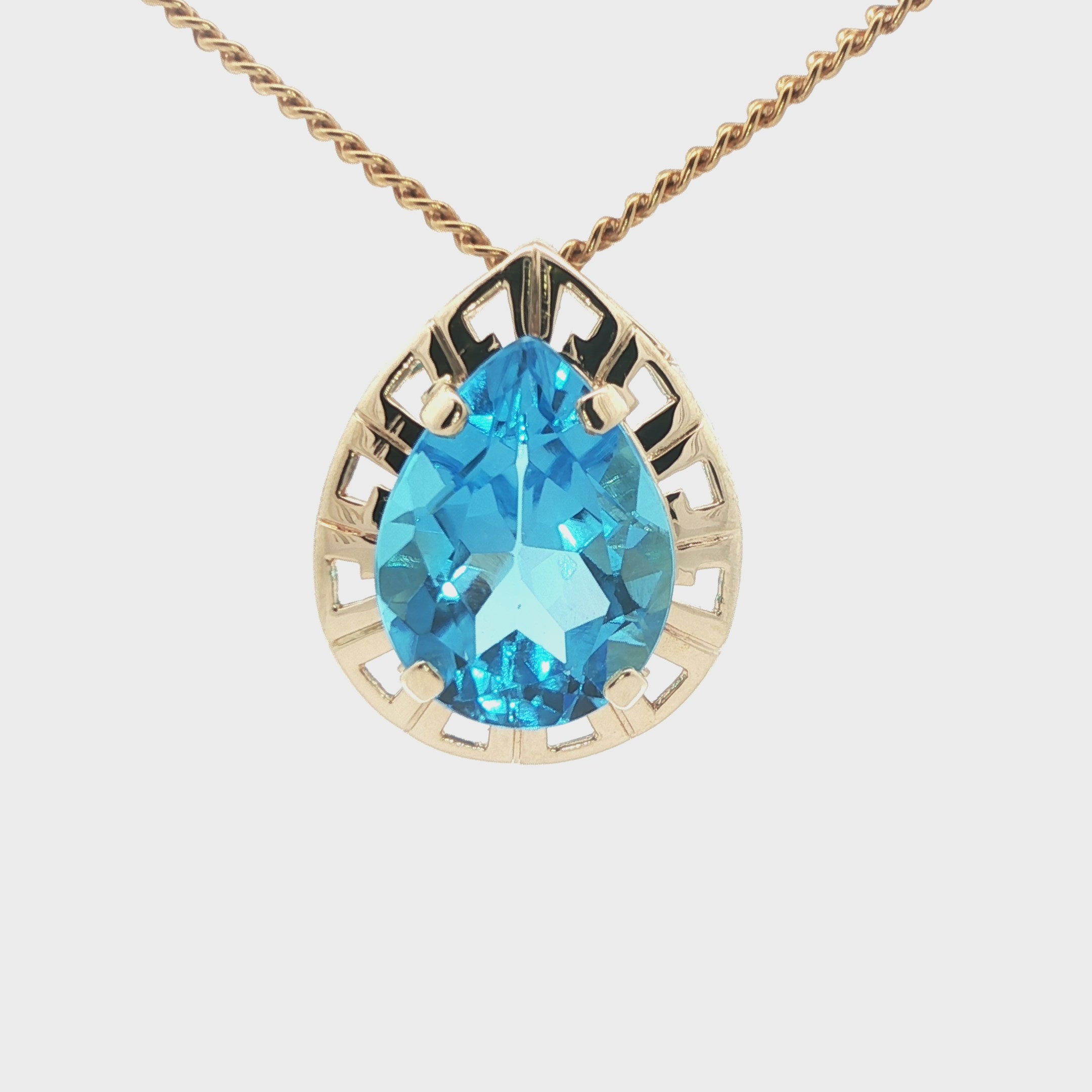 14k Yellow Gold Pear-Shaped London Blue Topaz Pendant