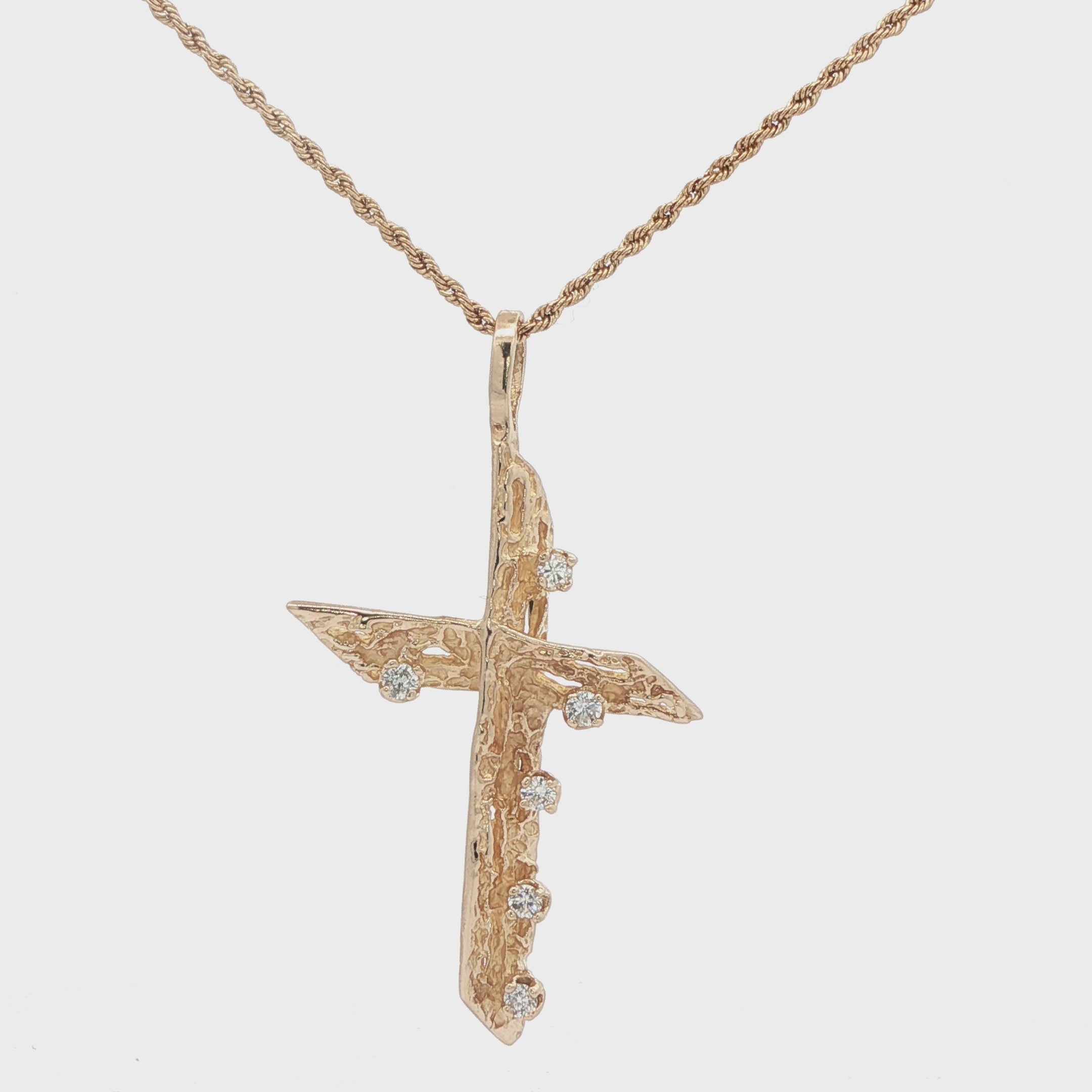 Estate 14K Yellow Gold Diamond Cross Pendant - 1/5 CTW Textured Design
