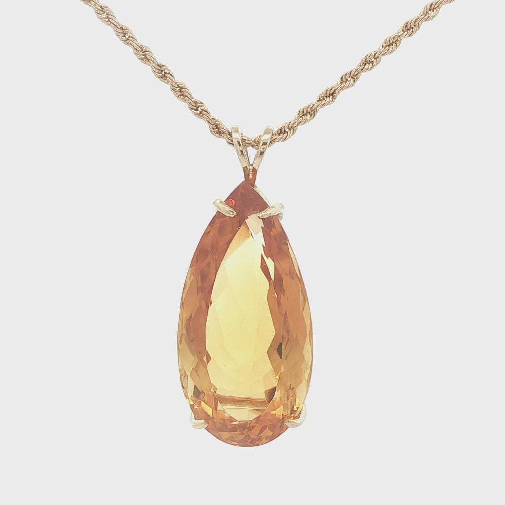 14K Yellow Gold Natural Citrine Pear-Shaped Pendant – Approx. 22 CTW