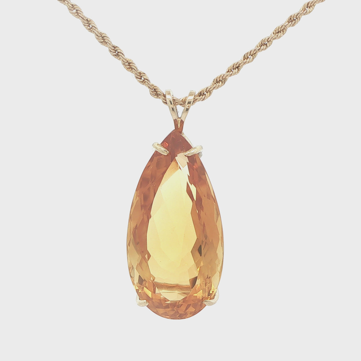 14K Yellow Gold Natural Citrine Pear-Shaped Pendant – Approx. 22 CTW