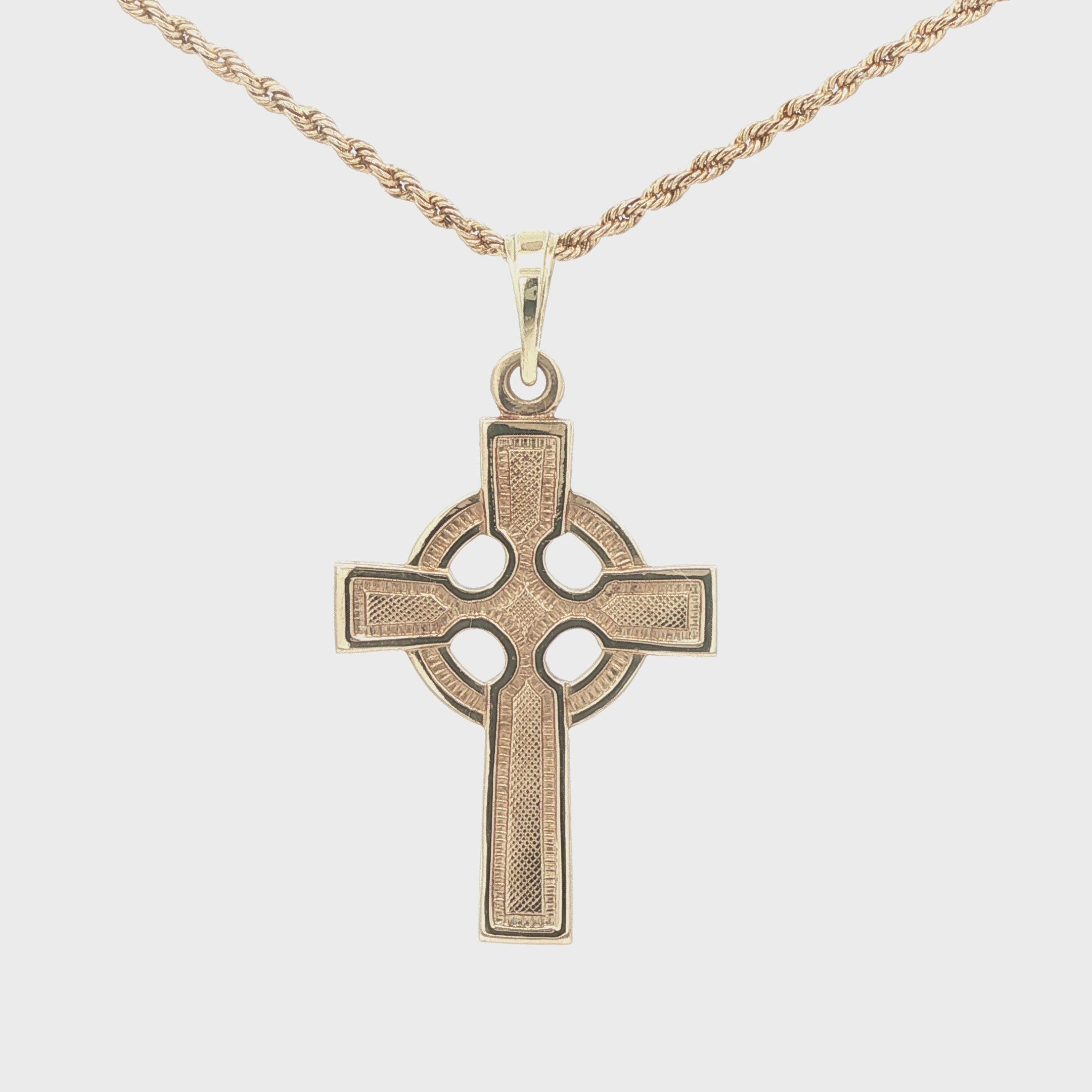 Estate 14K Yellow Gold Celtic Cross Pendant c. 1980s-1990s 36mm