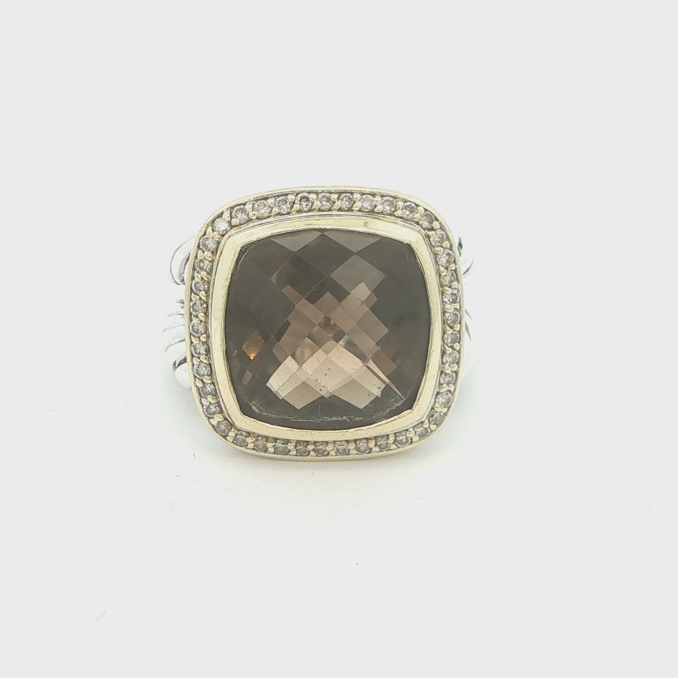 Estate David Yurman Late 1990s Sterling Silver 18K Gold Smoky Quartz Diamond Ring Size 8