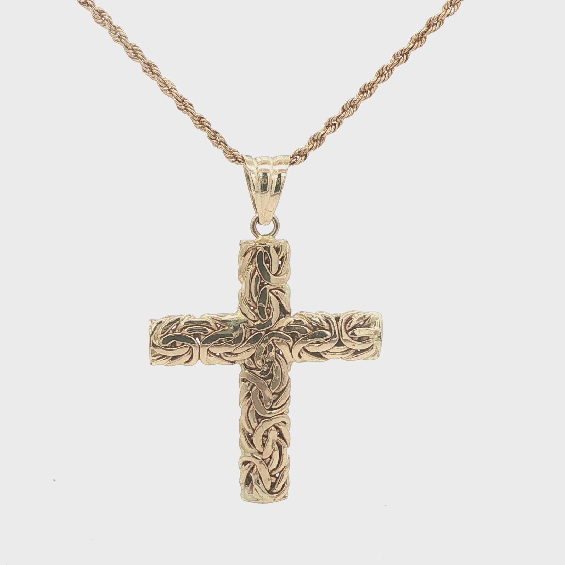 Estate 14K Two-Tone Gold Vintage Openwork Cross Pendant c. 1980s Yellow & White Gold 39mm