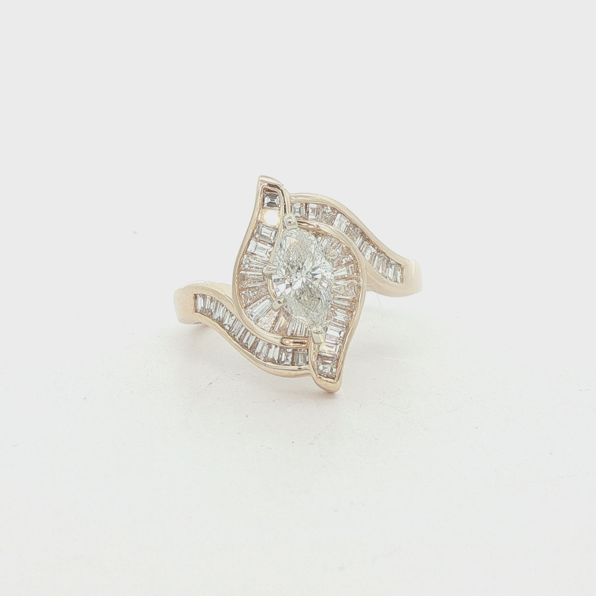 Vintage Estate 14K Yellow Gold Natural Marquise Diamond Ring – 0.75ct Center & Baguettes – Size 7.25