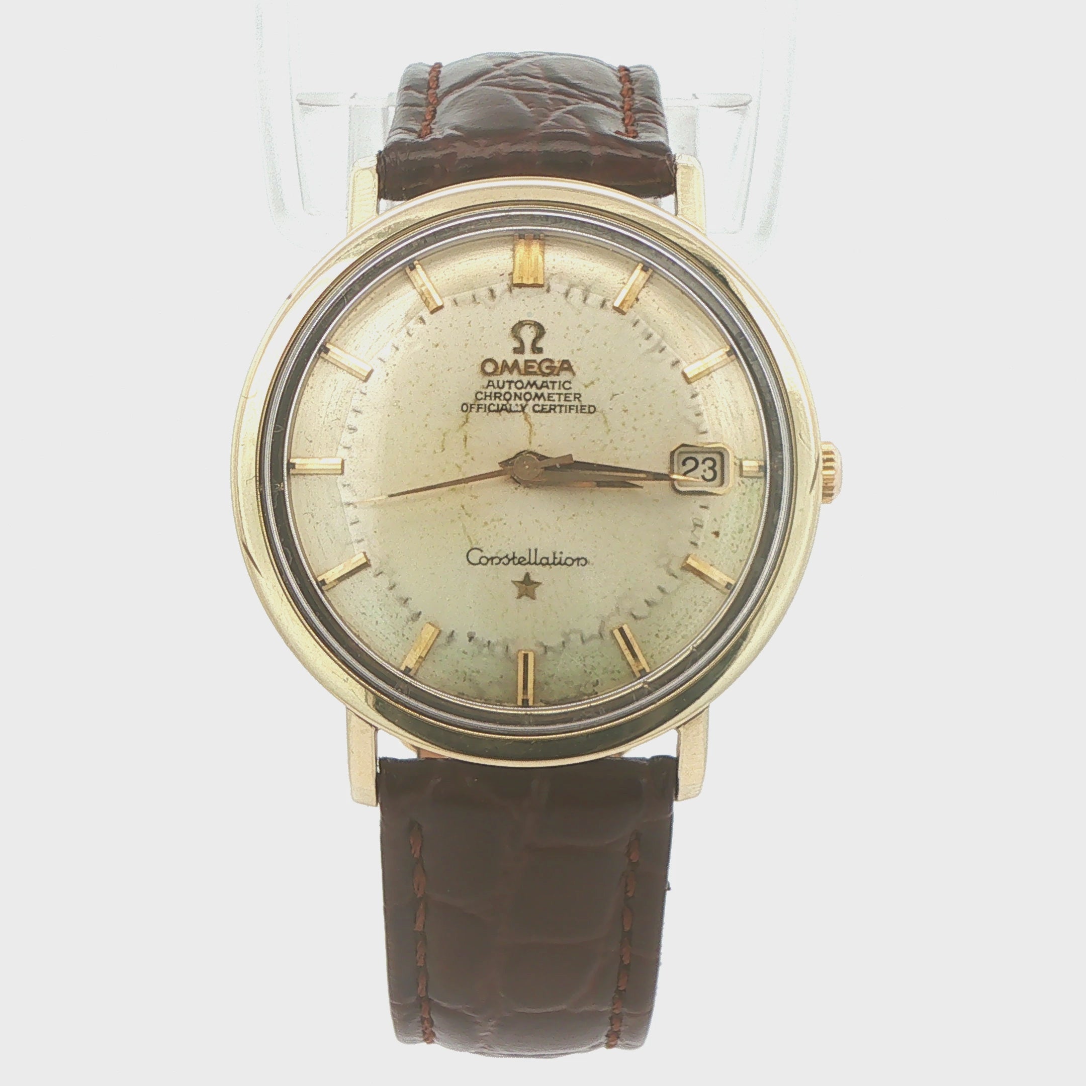 Vintage 1966 Omega Constellation Ref. 168.004 14K Gold Automatic Chronometer Watch