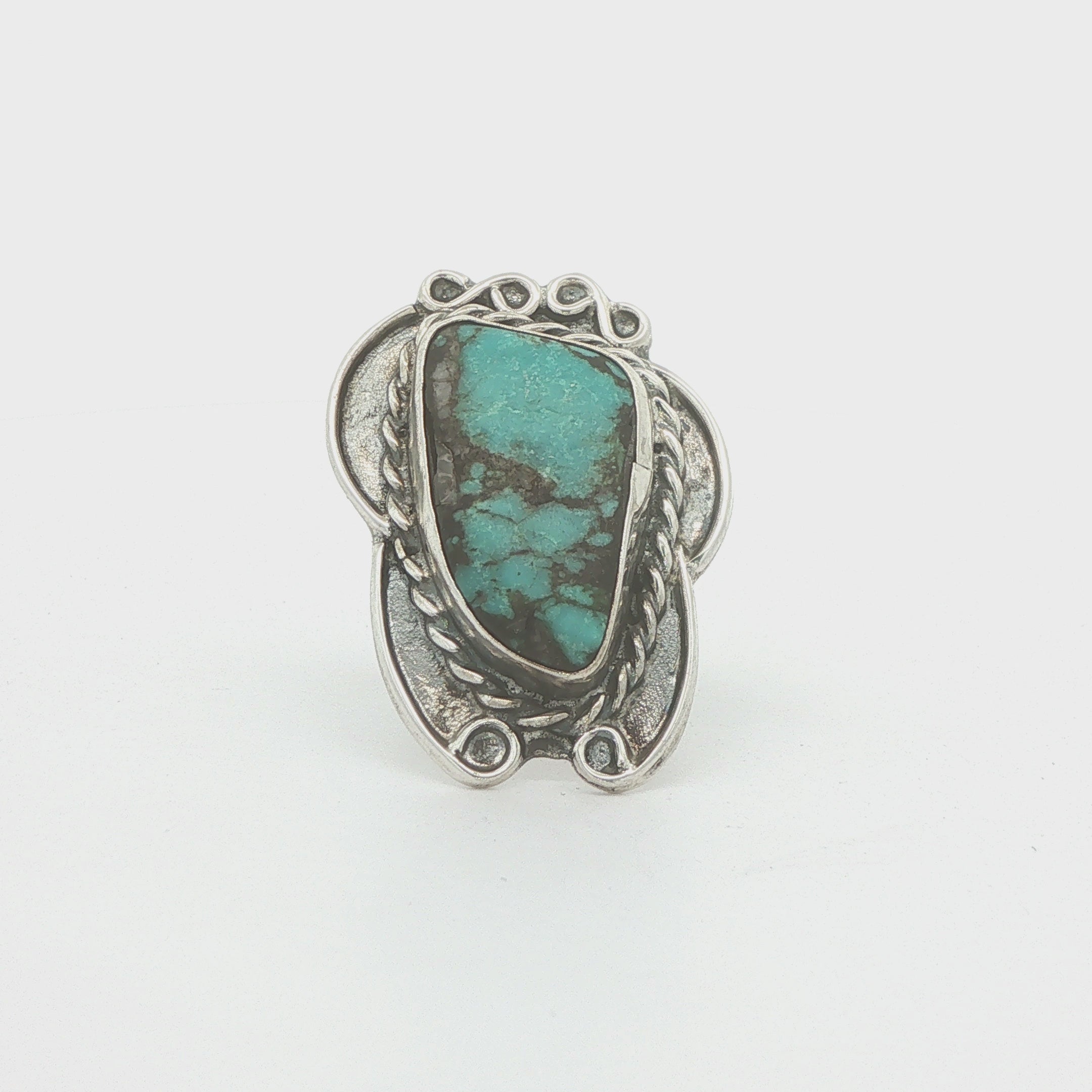 Vintage Silver Natural Turquoise Freeform Statement Ring Size 6 – 33mm