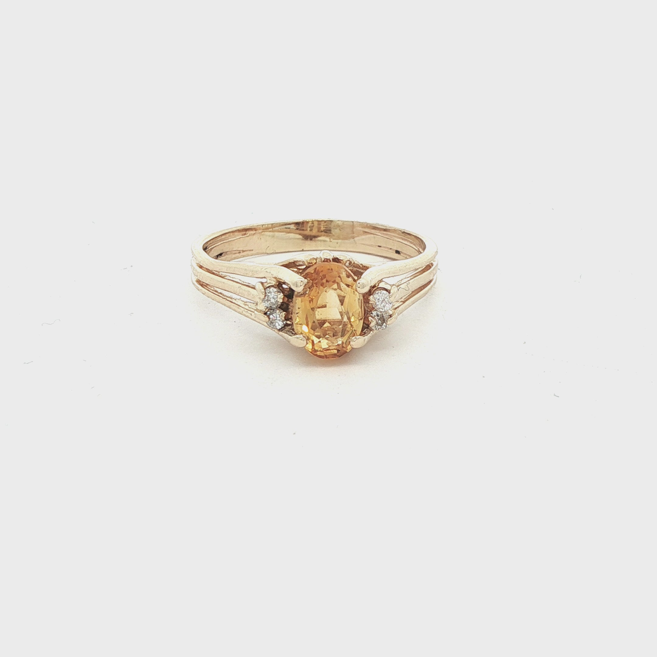 14k Yellow Gold Oval Citrine Ring With Diamond Accents