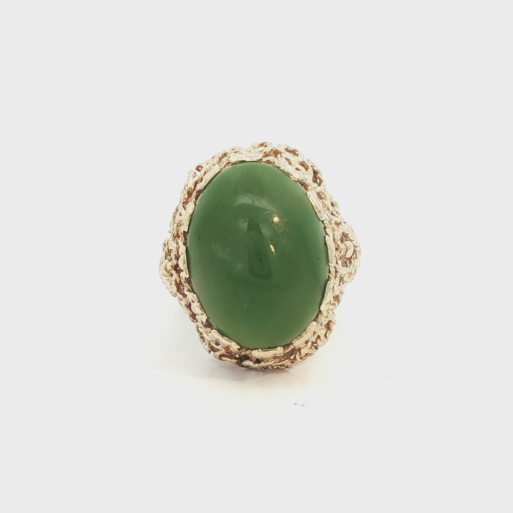 14K Yellow Gold Cocktail Ring with Large Cabochon Jade