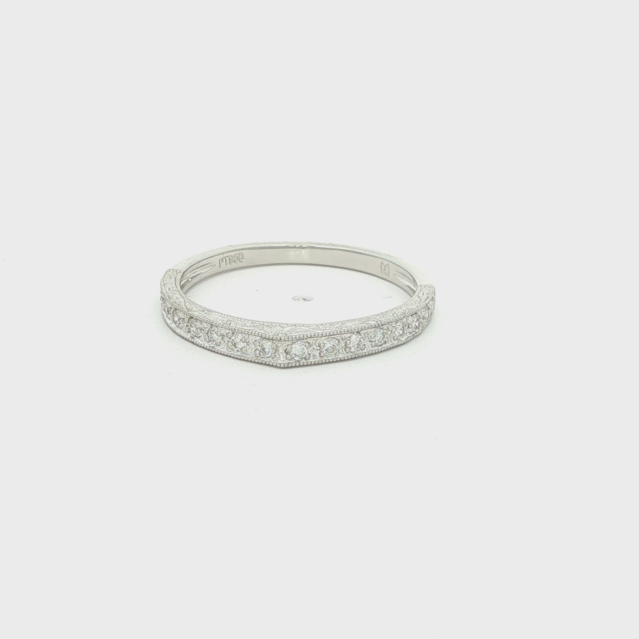 Estate Platinum Contoured Diamond Wedding Band 1/3 CTW with Milgrain Edges Size 7