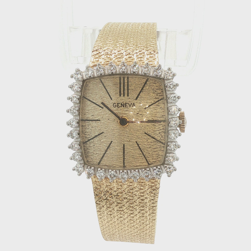 Estate Geneva Vintage 14K Yellow Gold 1.00 CTW Diamond Ladies Cocktail Watch