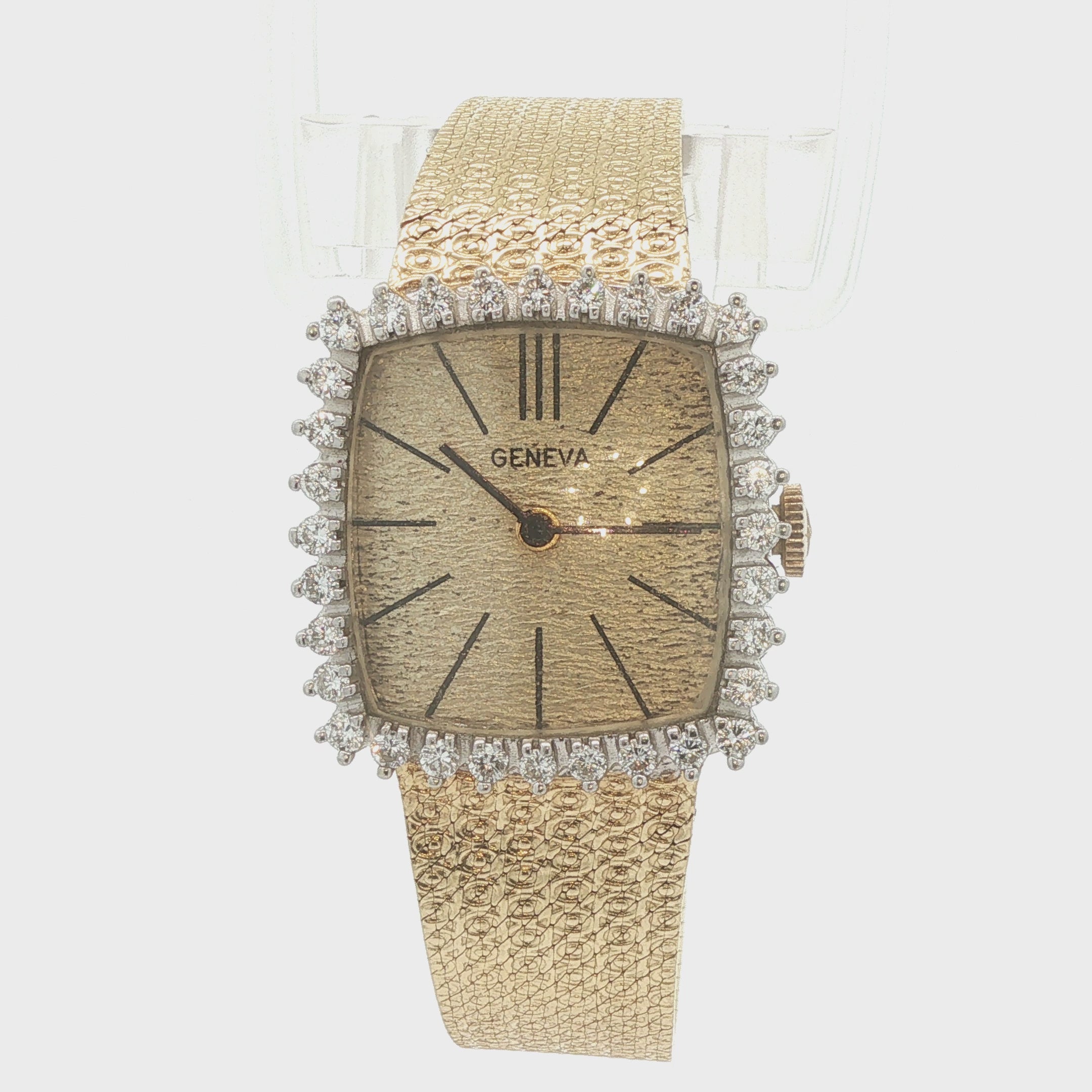 Estate Geneva Vintage 14K Yellow Gold 1.00 CTW Diamond Ladies Cocktail Watch