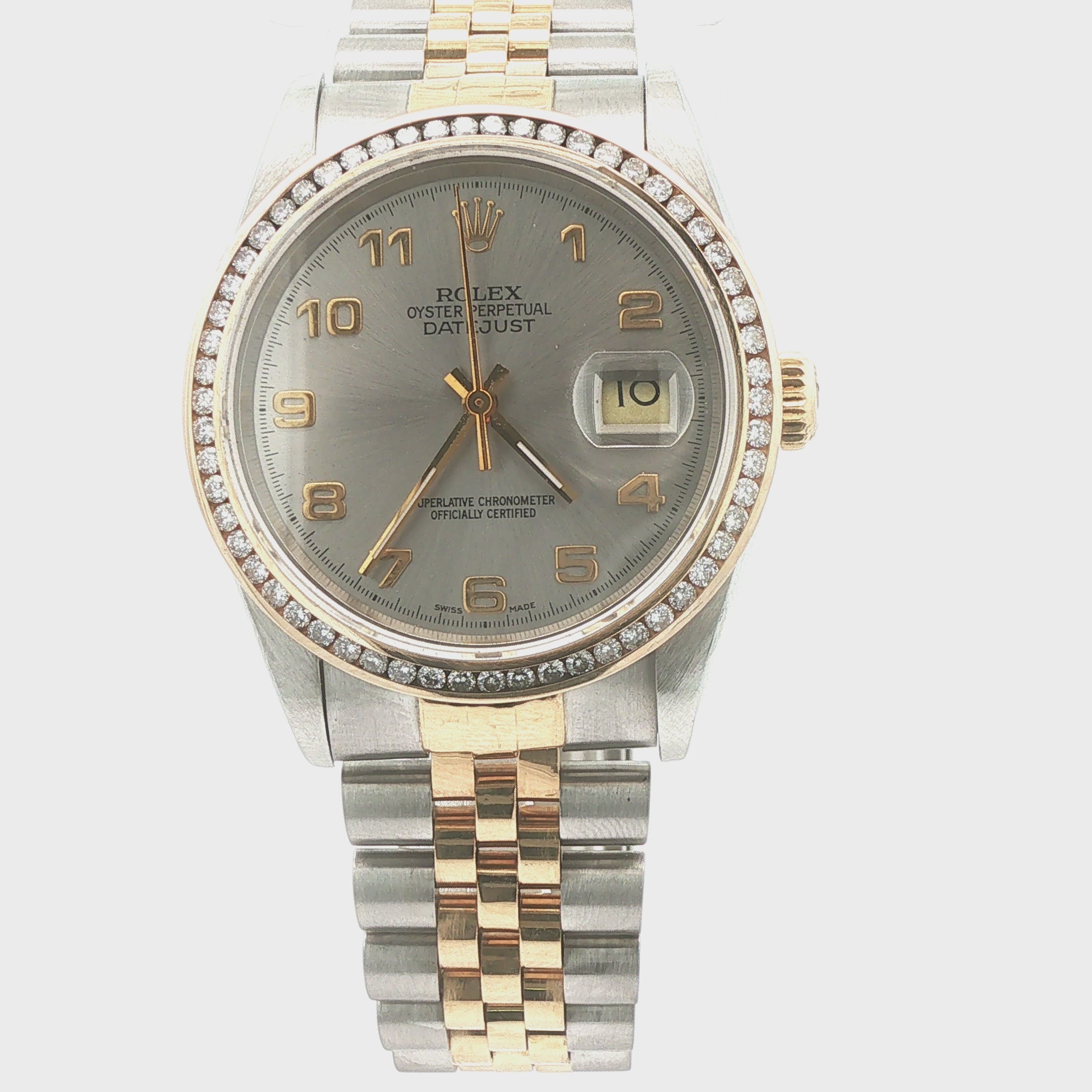 Estate Vintage 1989 Rolex DateJust Custom 1.00 CTW Diamond Bezel Stainless Steel Two-Tone Jubilee Watch