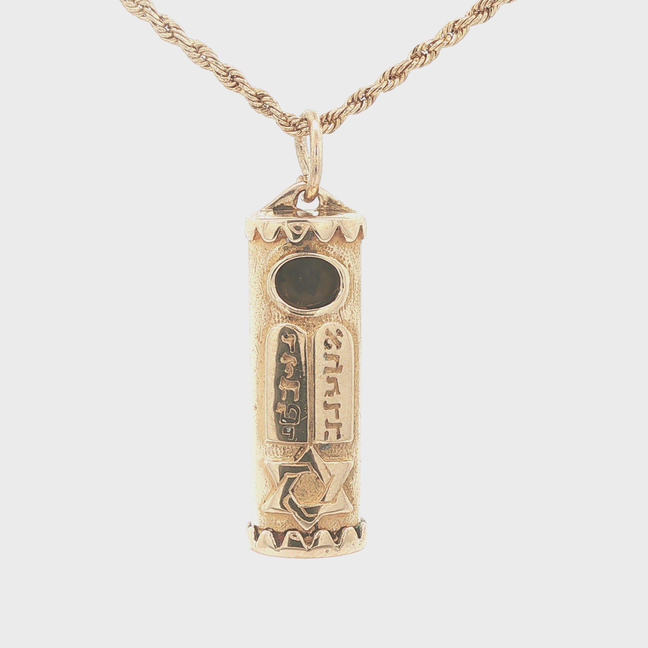 Estate Vintage c. 1980s-1990s 14K Yellow Gold Mezuzah Pendant Star of David Hebrew Prayer Scroll Case 30mm