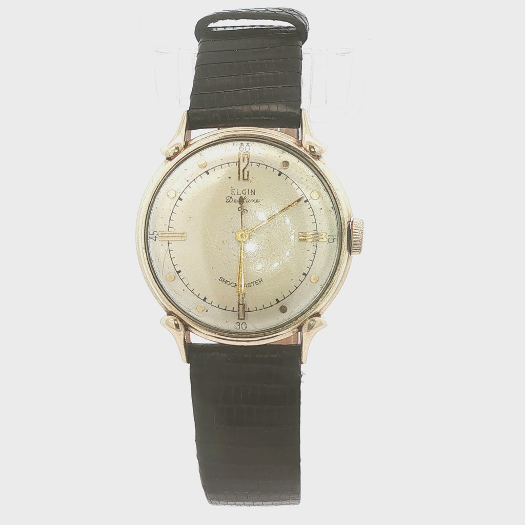 VINTAGE 1950s Elgin De Luxe "Shockmaster" 10K Gold Filled 17-Jewel Watch