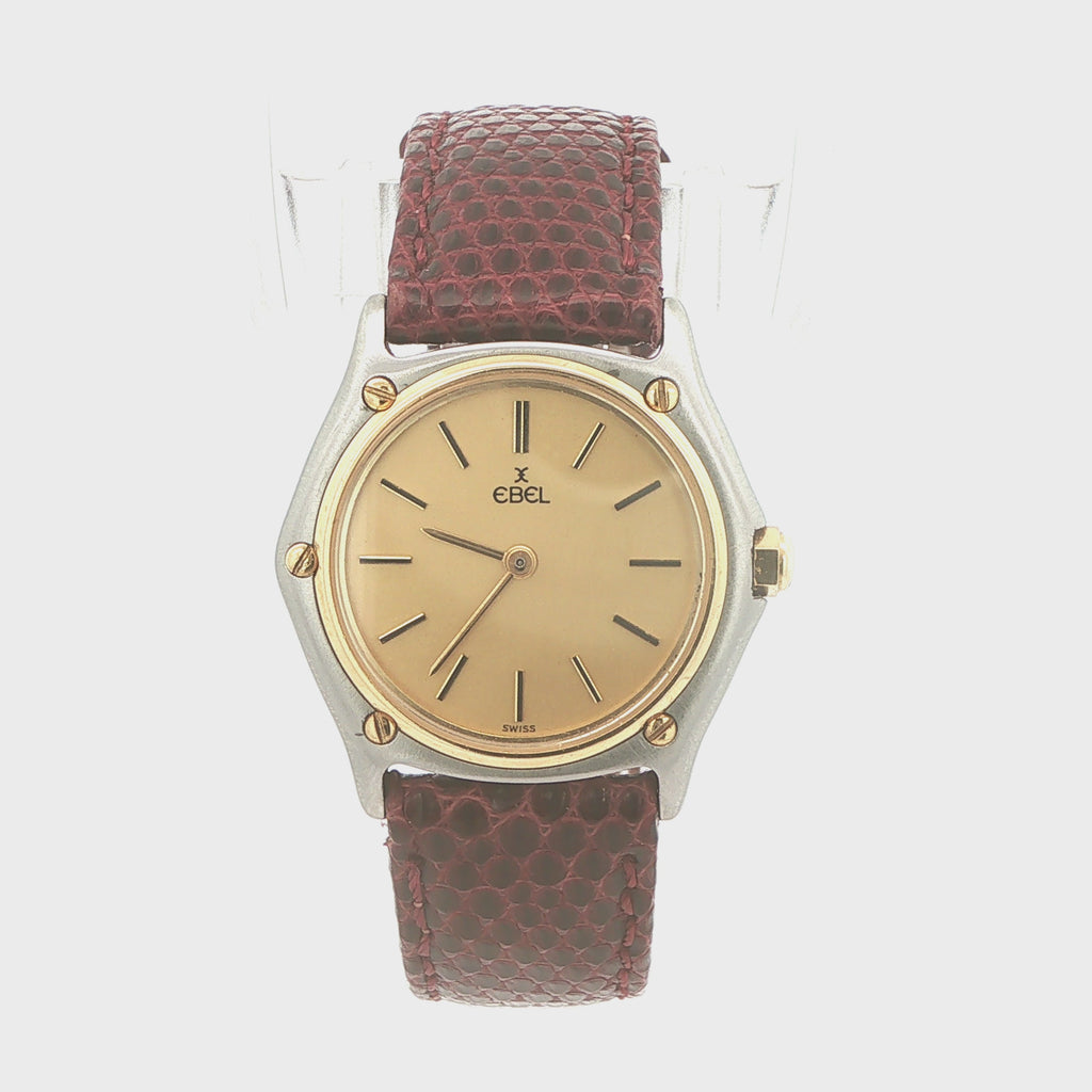 Estate Vintage 1980s–1990s Ebel Swiss Quartz Wristwatch 28mm x 29mm Gold-Tone Dial Two-Tone Case