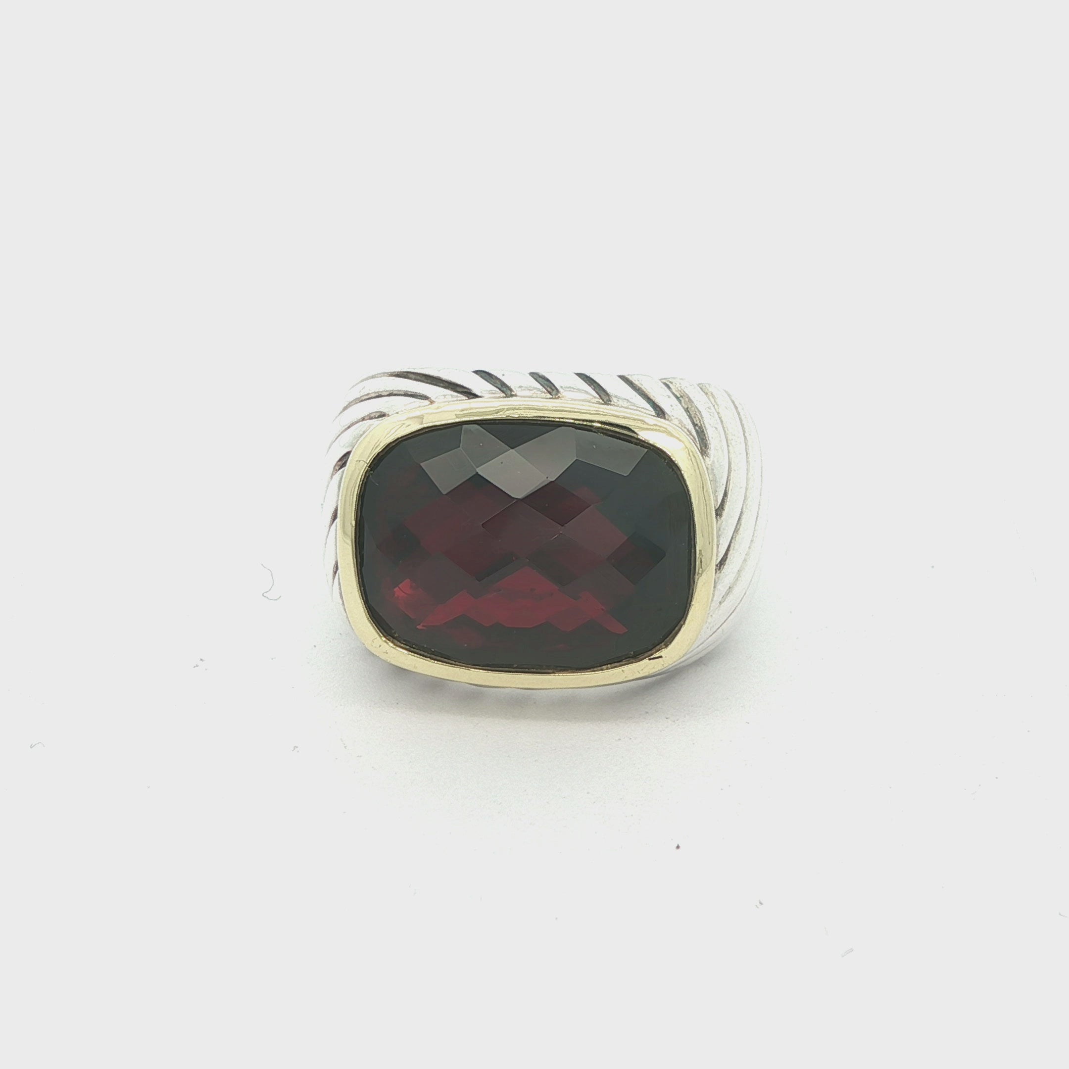 David Yurman Estate Garnet Ring in Sterling Silver & 18K Gold, c. 2000
