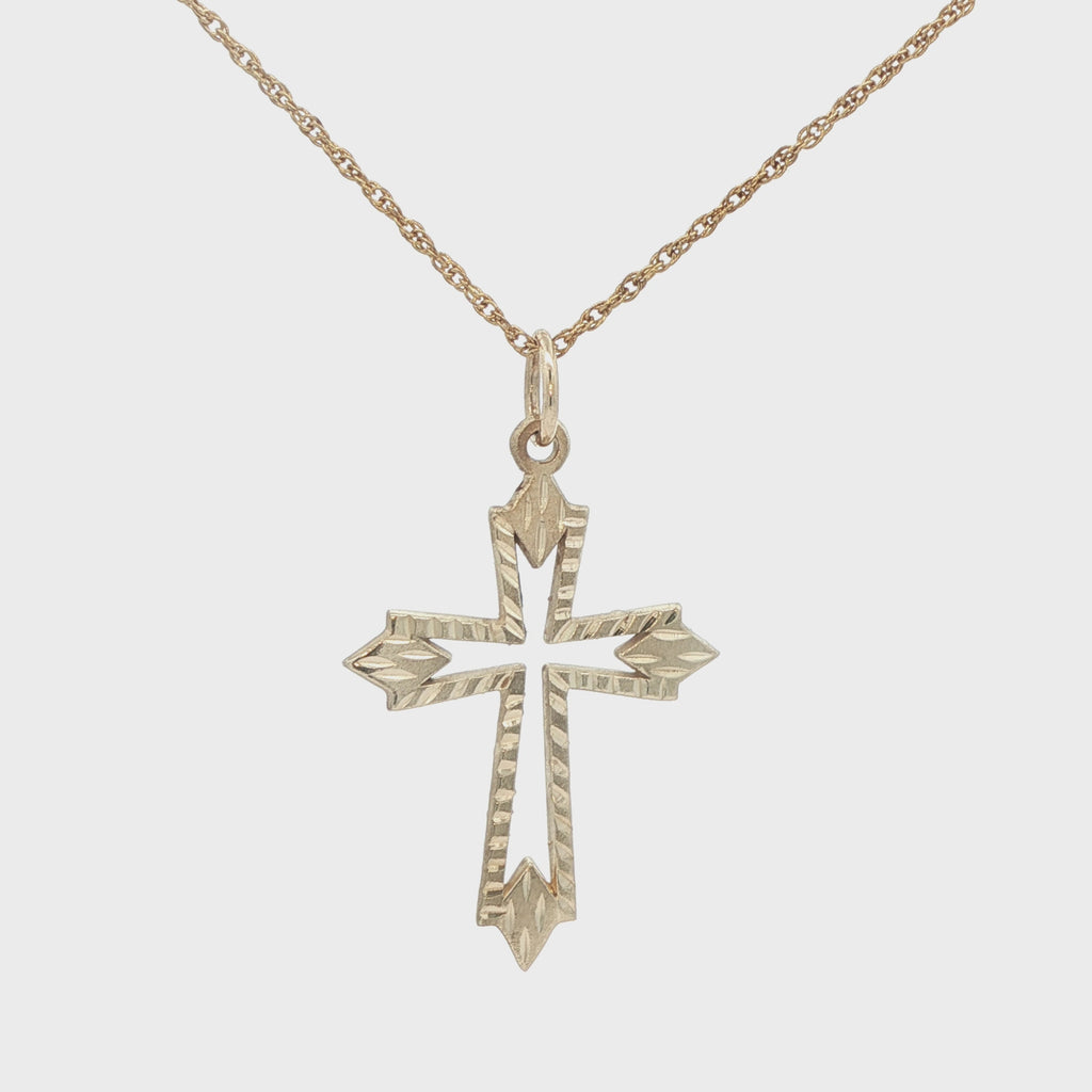 Estate 10K Yellow Gold Cross Pendant Arrow-Tip Design Diamond-Cut Detailing