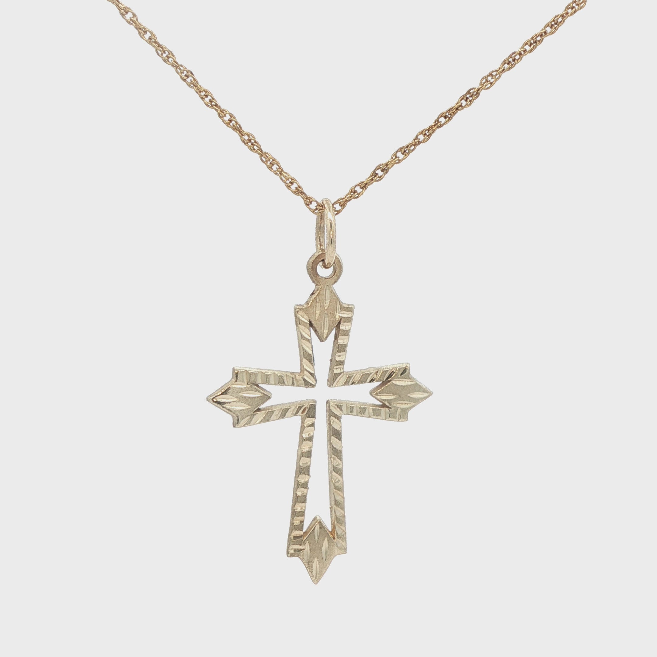 Estate 10K Yellow Gold Cross Pendant Arrow-Tip Design Diamond-Cut Detailing
