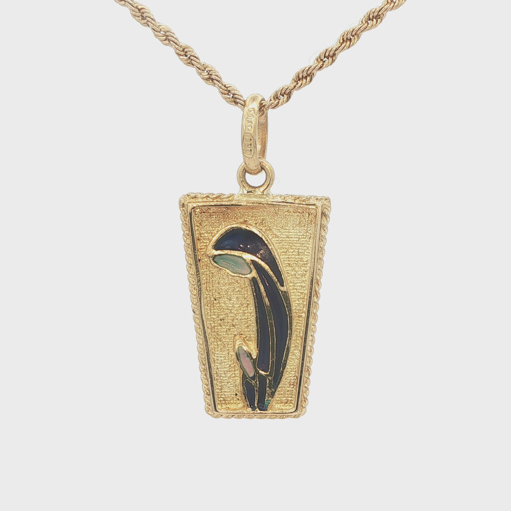 Estate 18K Yellow Gold Blue Enamel Saint Pendant – Vintage 1990s Era