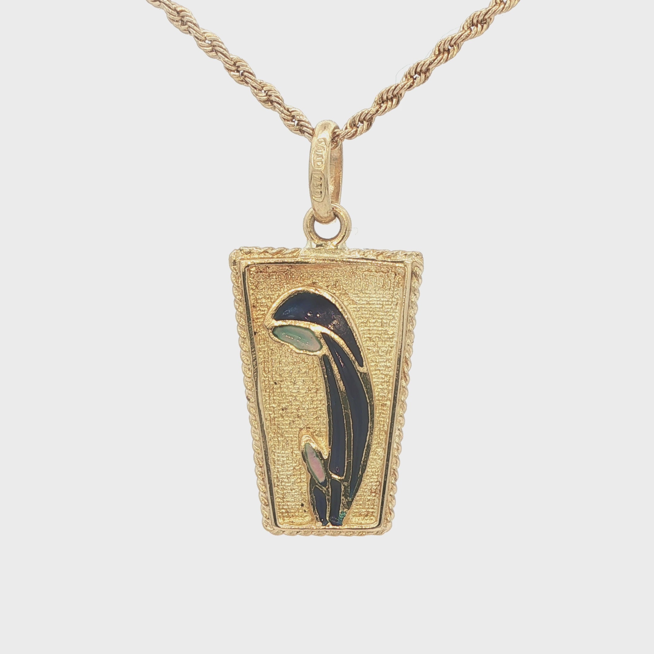 Estate 18K Yellow Gold Blue Enamel Saint Pendant – Vintage 1990s Era