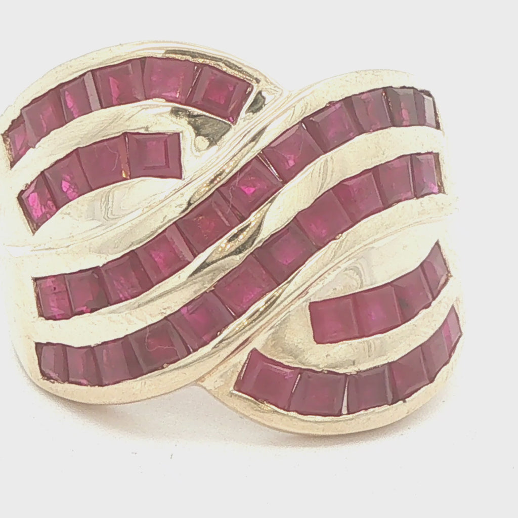 Vintage 1990s 14K Yellow Gold Natural Ruby Crossover Ring 1.00 CTW Size 8.50