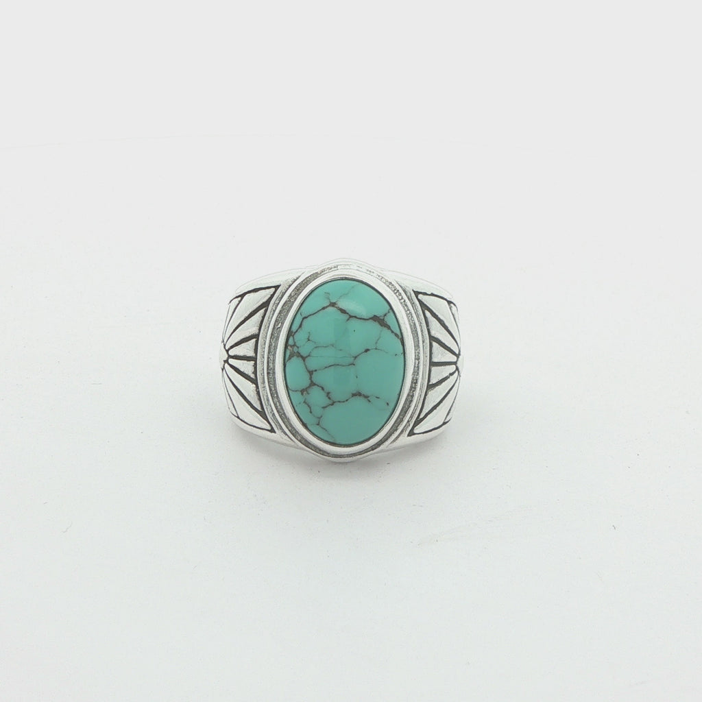 Vintage Estate 925 Sterling Silver Turquoise Oval Ring Size 6 – 15mm Stone