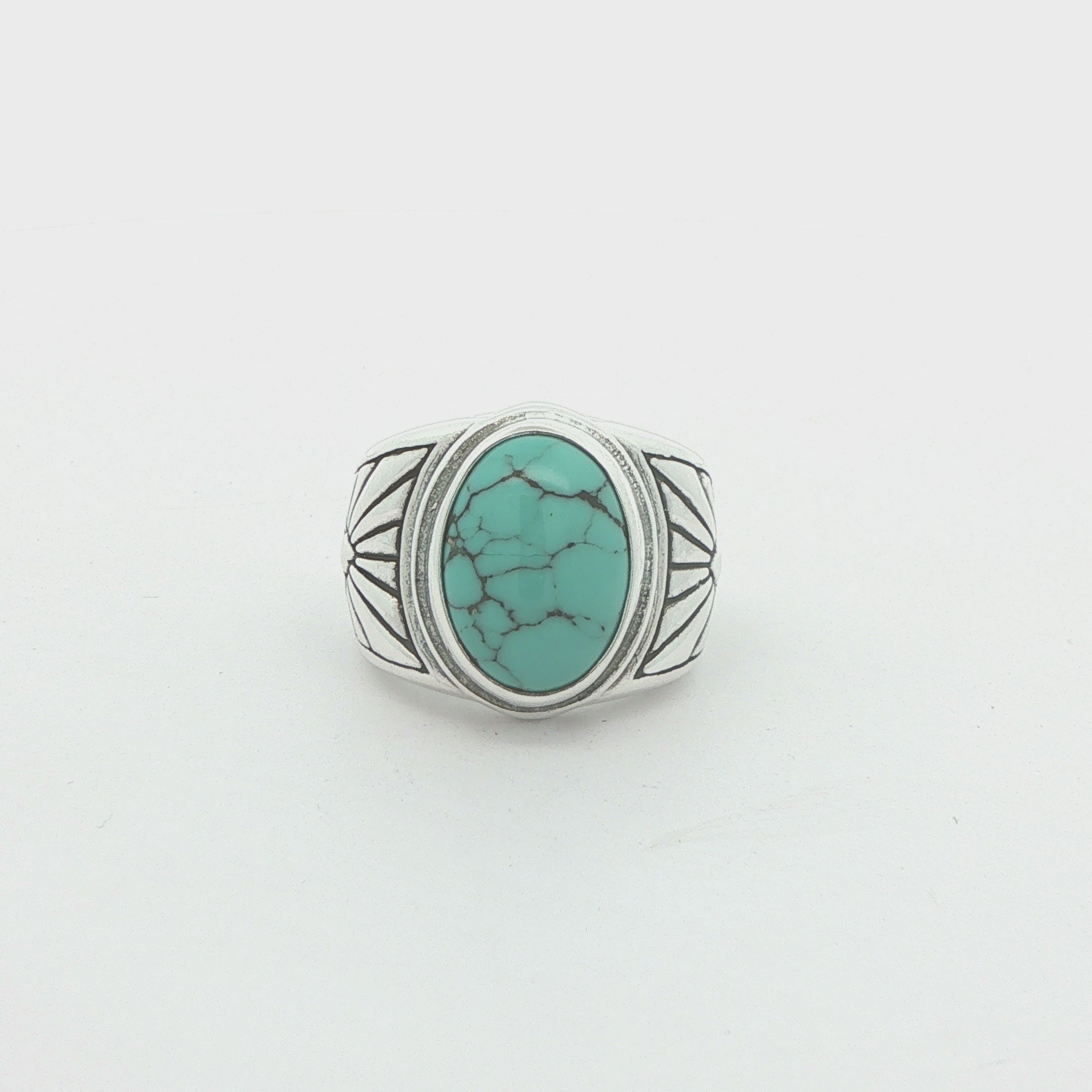 Vintage Estate 925 Sterling Silver Turquoise Oval Ring Size 6 – 15mm Stone