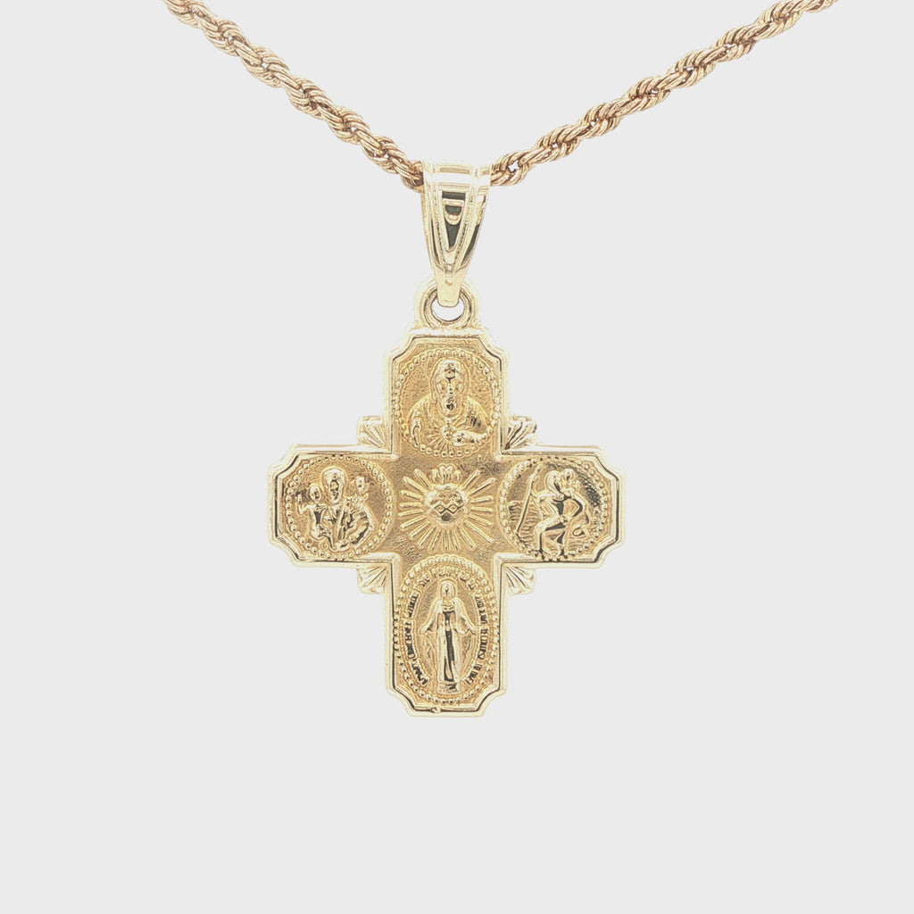 Estate Late 20th Century 14K Yellow Gold Catholic Sick Call Cross Pendant 27mm