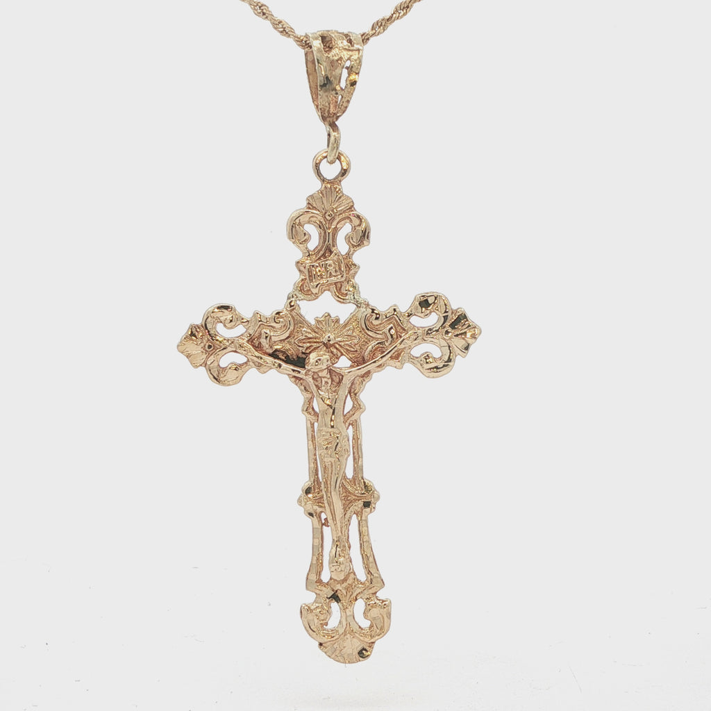 Vintage Estate 14K Yellow Gold Ornate Crucifix Pendant – Circa 1960s Religious Cross