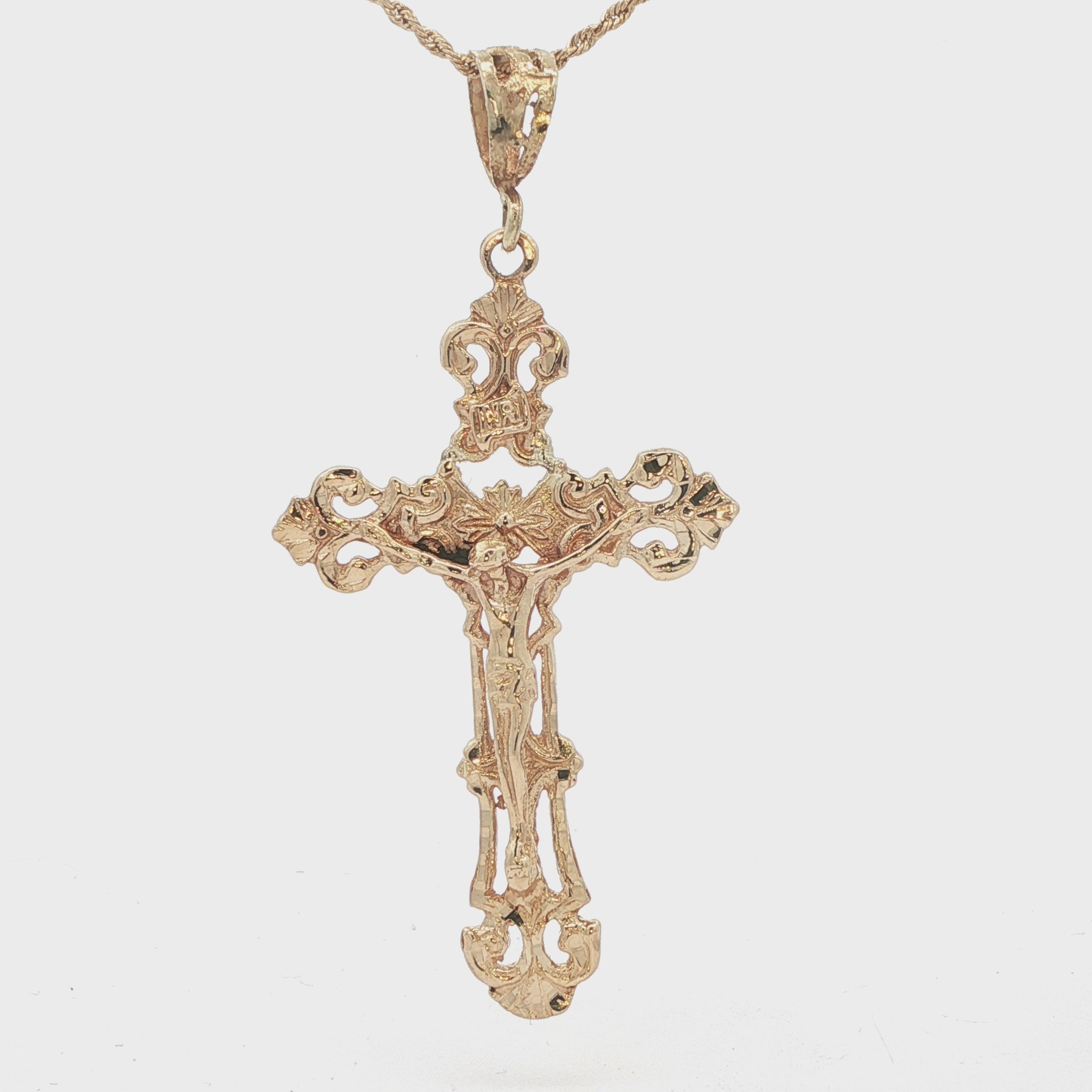 Vintage Estate 14K Yellow Gold Ornate Crucifix Pendant – Circa 1960s Religious Cross