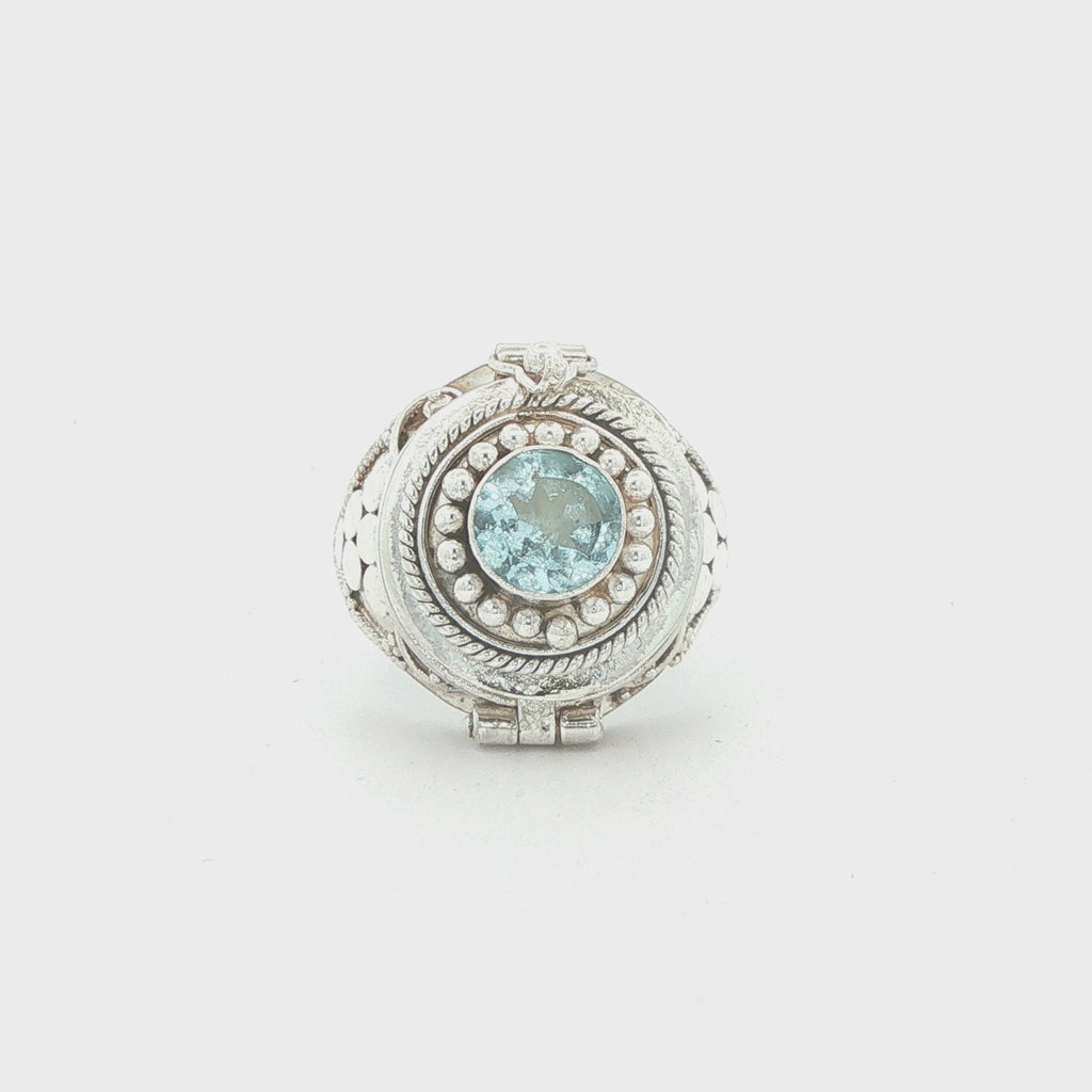 Vintage Estate Silver Aquamarine Poison-Style Locket Ring – SZ 7
