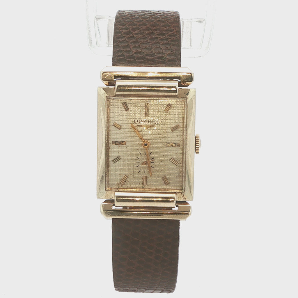 Estate Longines Mid-Century 1950s–1960s 14K Yellow Gold Rectangular Dress Watch 44mm x 31mm