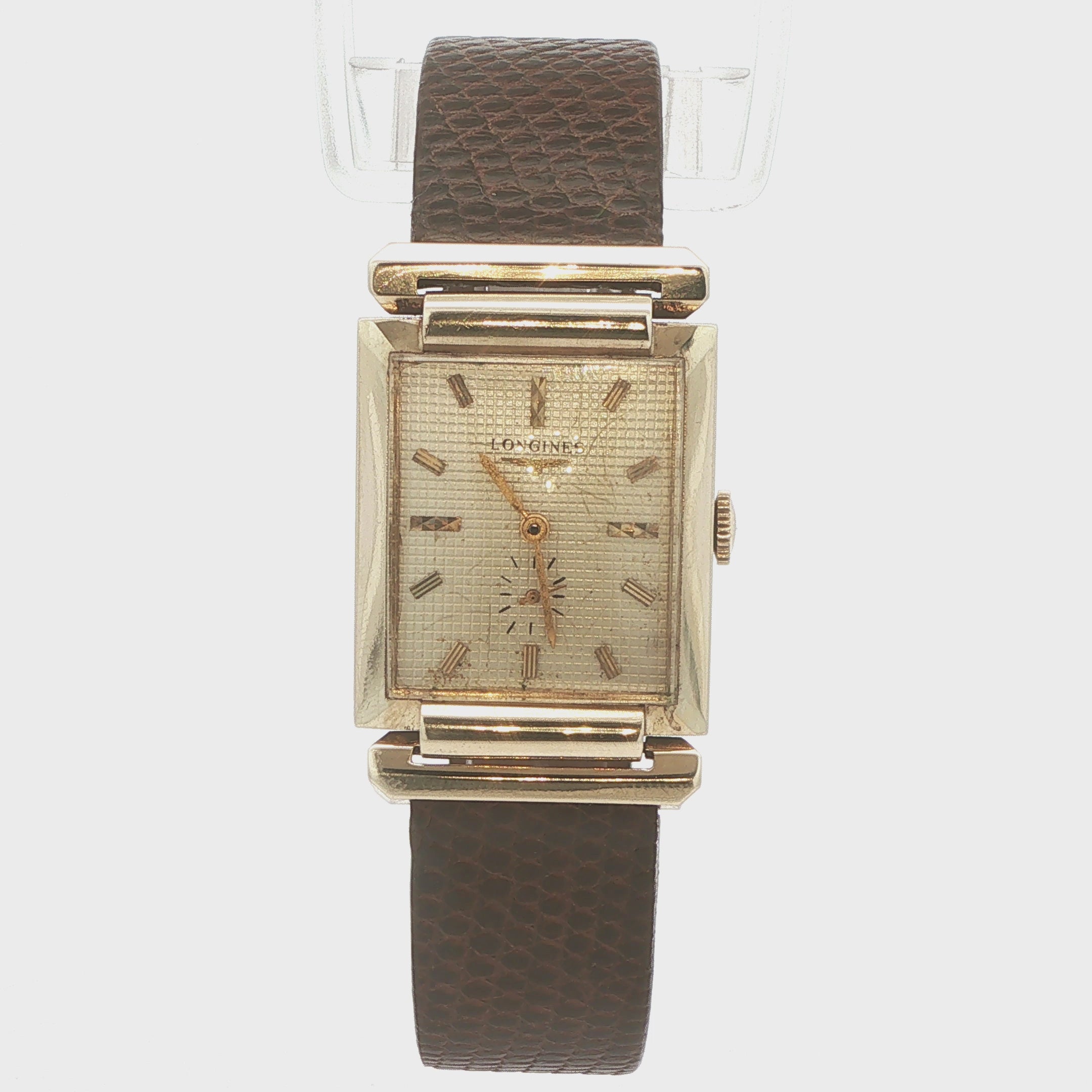 Estate Longines Mid-Century 1950s–1960s 14K Yellow Gold Rectangular Dress Watch 44mm x 31mm