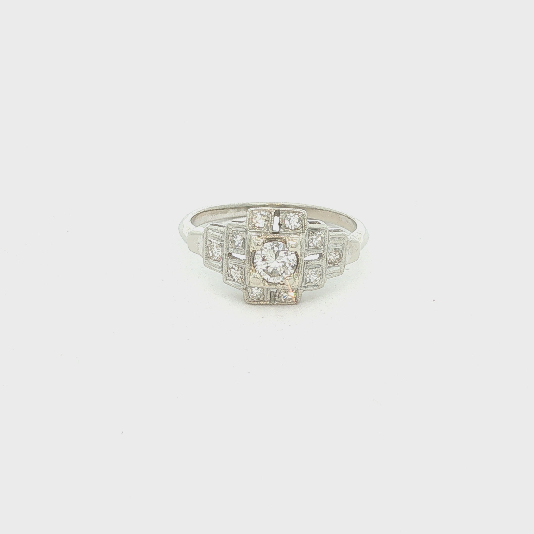 Estate 1930s Art Deco 14K White Gold Diamond Ring 1/2 CTW Size 7