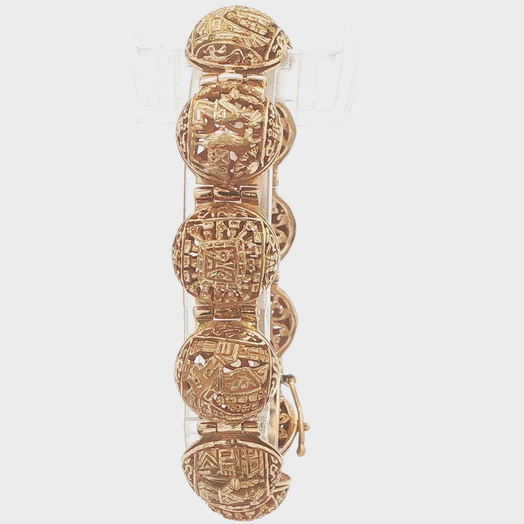 Estate Vintage Circa 1970 18K Yellow Gold Chinese Character Link Bracelet