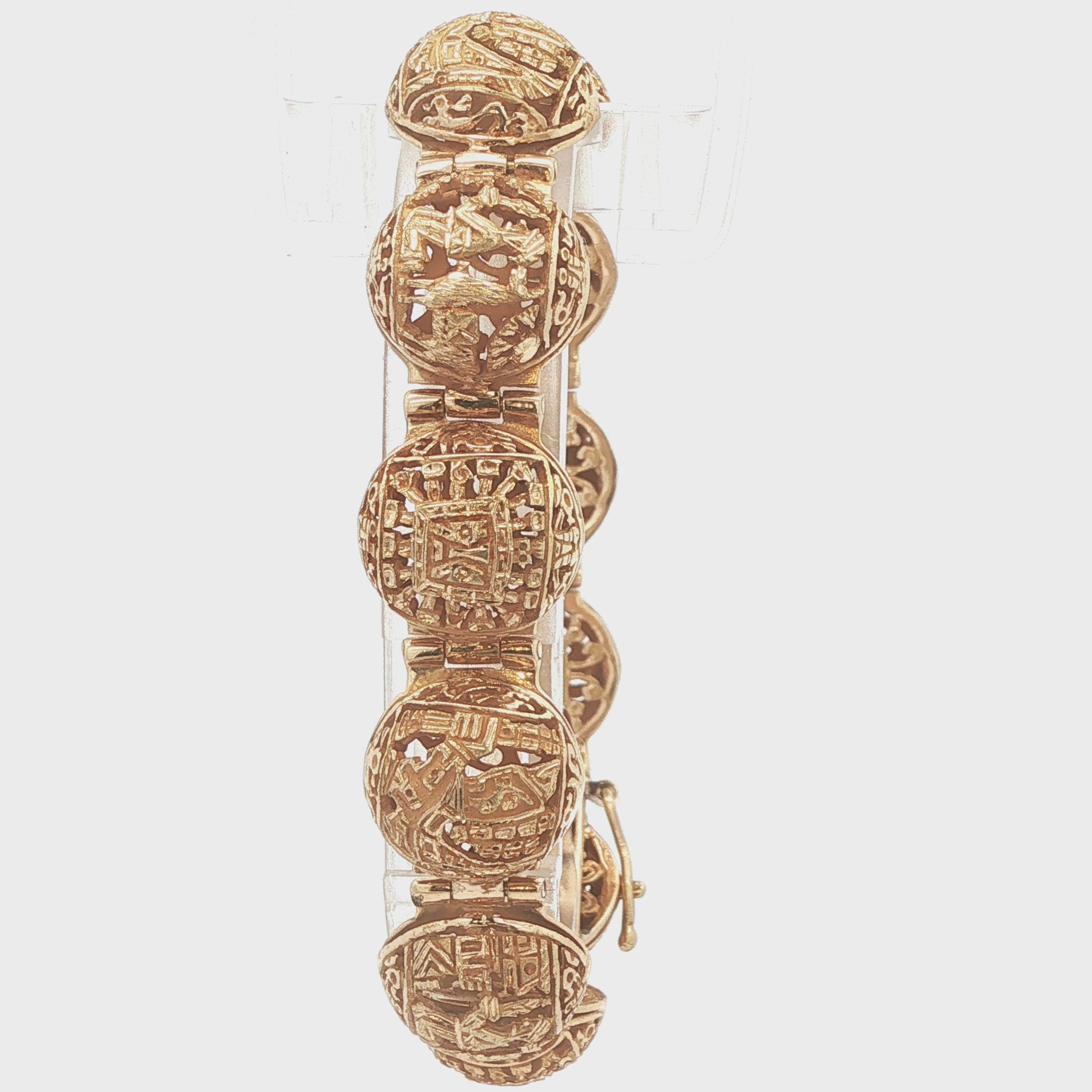 Estate Vintage Circa 1970 18K Yellow Gold Chinese Character Link Bracelet
