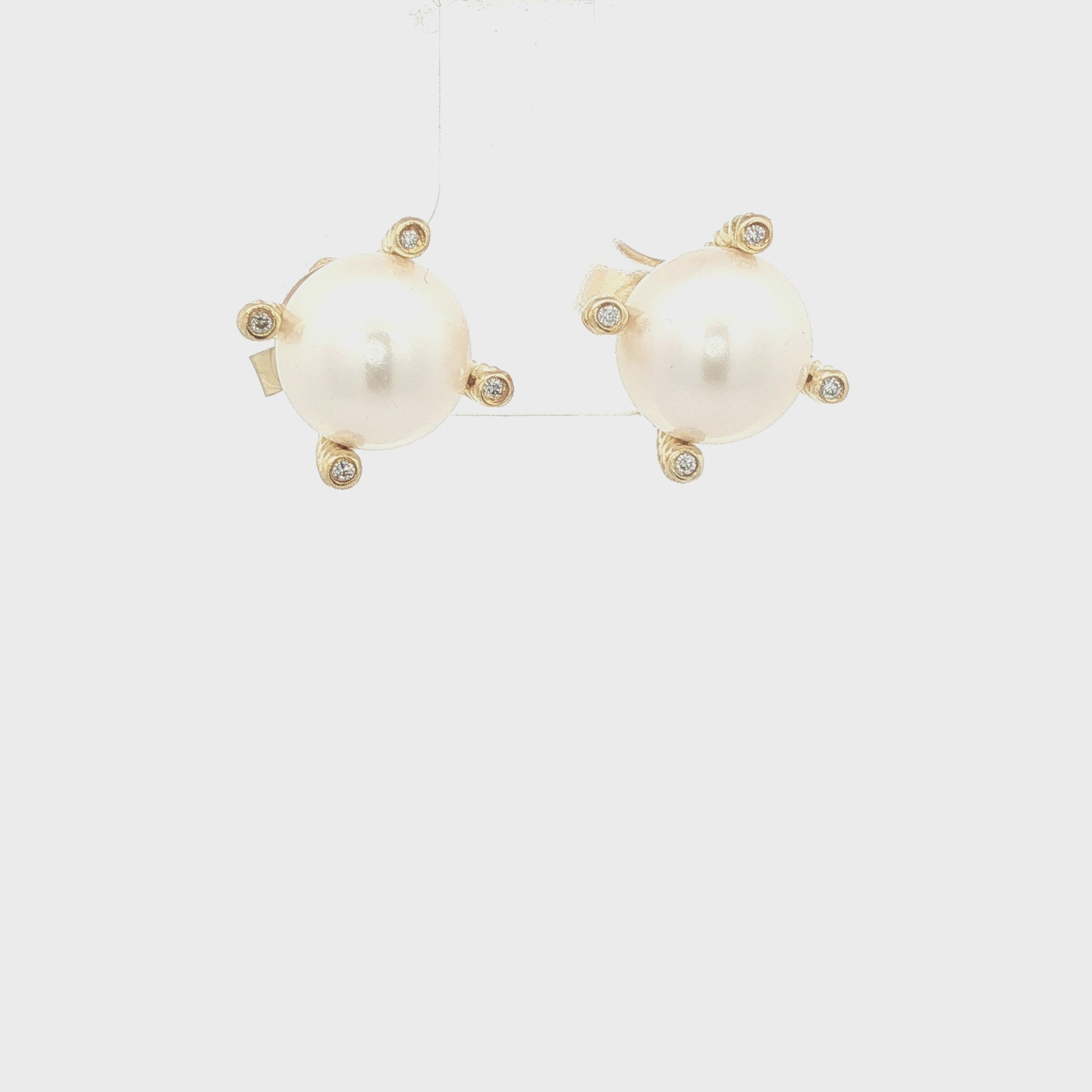ESTATE David Yurman 18K Yellow Gold Pearl and Diamond Crossover Stud Earrings