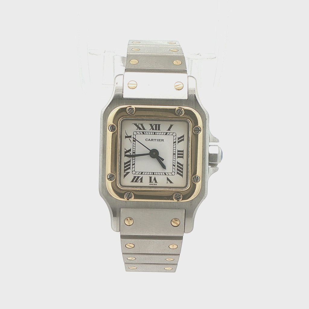1980s Estate Cartier Santos Carrée Ladies’ Steel & 18K Yellow Gold Automatic Watch