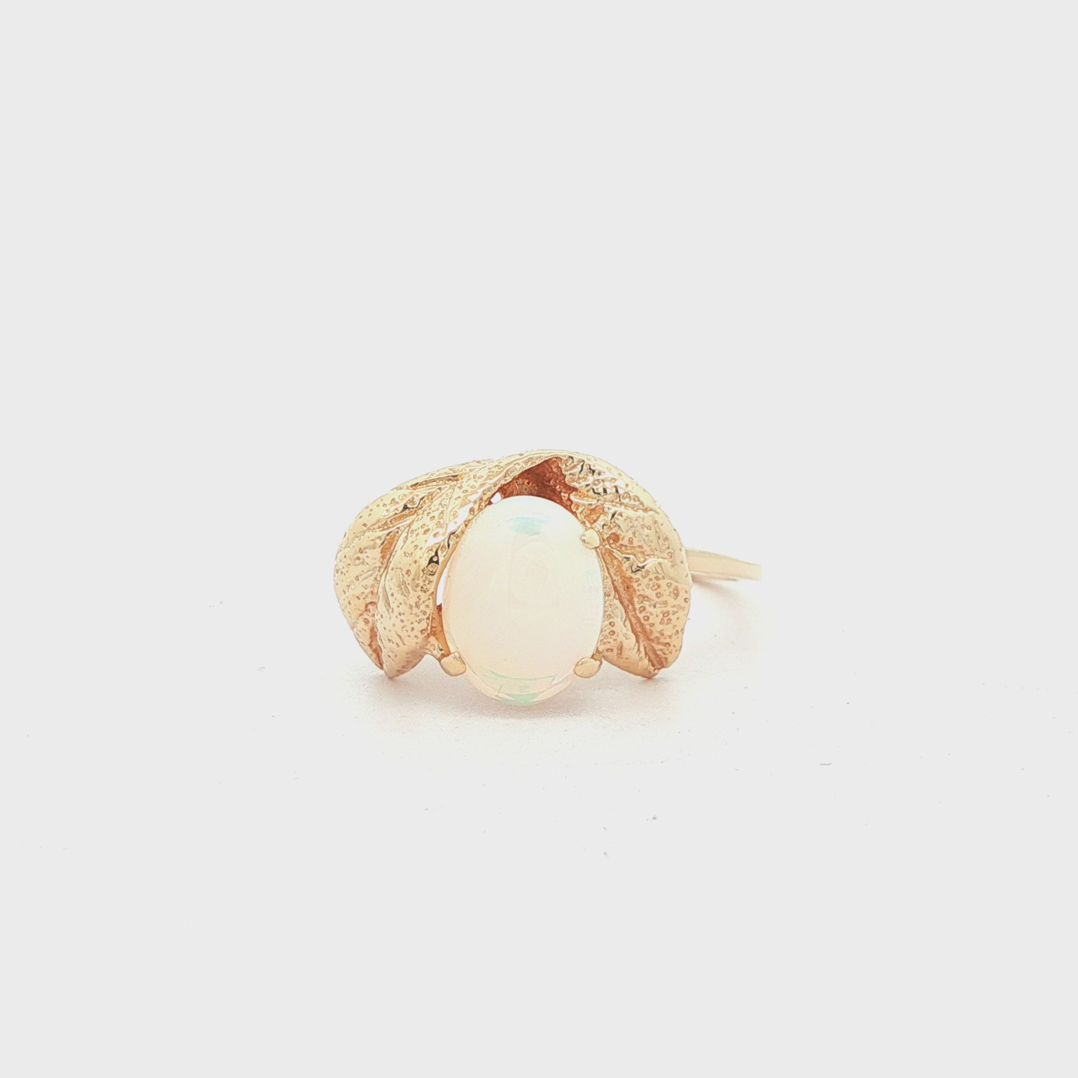 14K Yellow Gold Leaf Natural Inspired Opal Ring