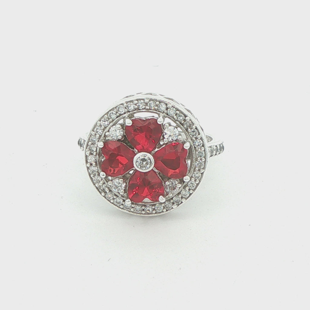 Circa 2000 Sterling Silver Synthetic Ruby & Sapphire Floral Cocktail Ring Size 8