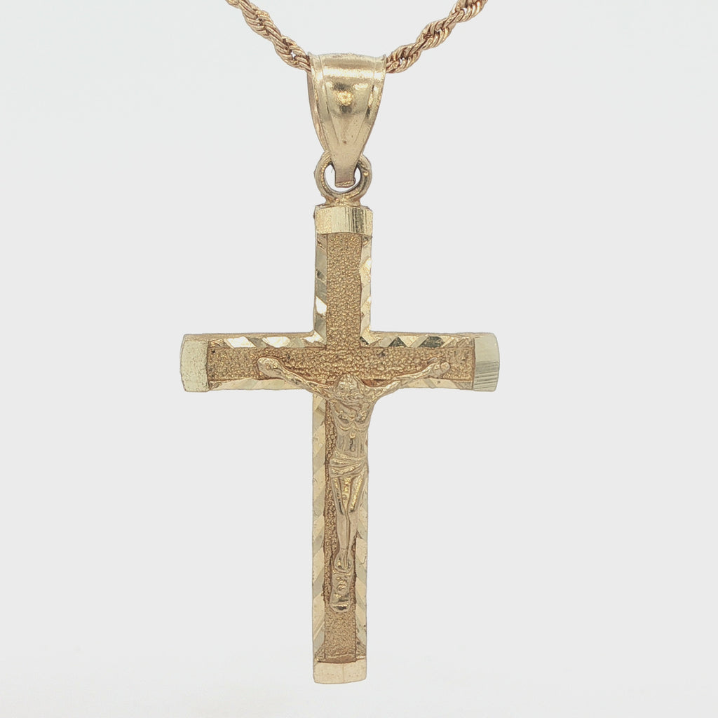 Estate 14K Yellow Gold Diamond-Cut Crucifix Pendant – Classic 1990s Era