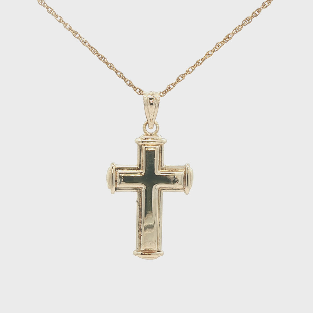 Estate 14K Yellow Gold Cross Pendant with Enamel Inlay