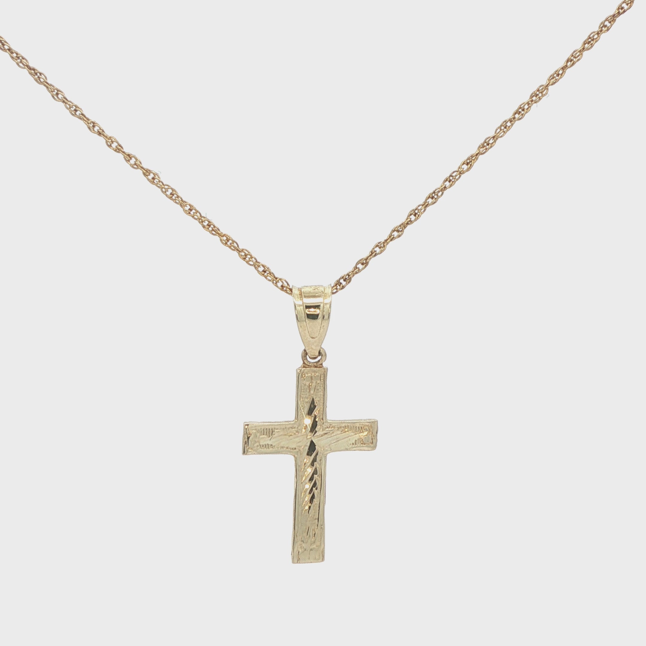 10K Yellow Gold Cross Pendant - Diamond-Cut Engraved Estate Jewelry