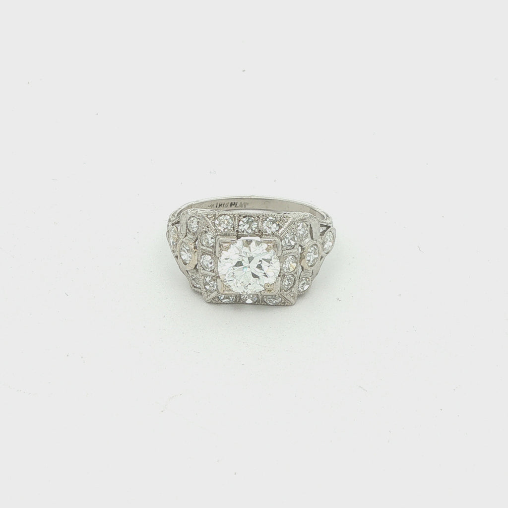 Estate Vintage Platinum Natural Diamond Ring 1.50 CTW Art Deco Cocktail Ring Size 5.75