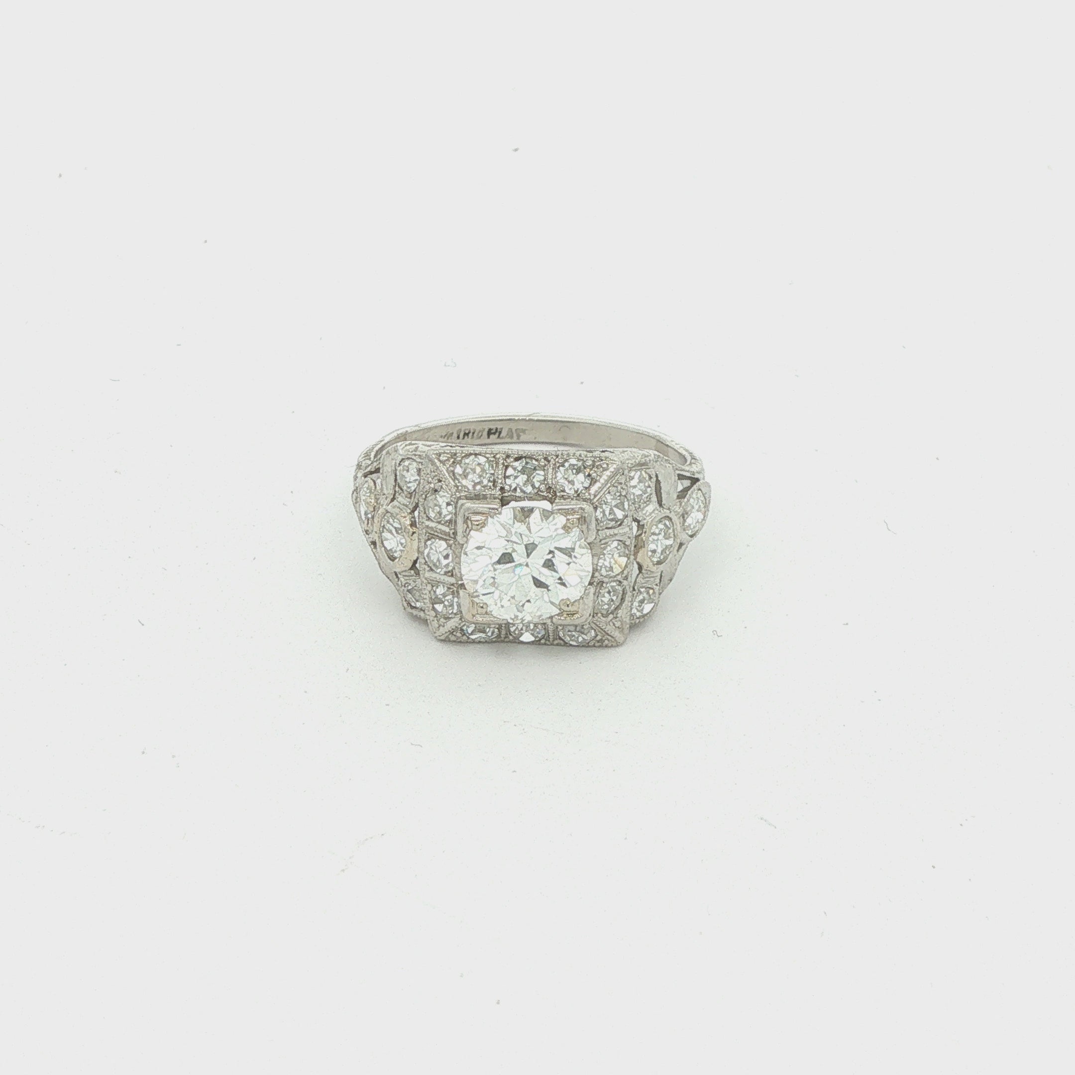 Estate Vintage Platinum Natural Diamond Ring 1.50 CTW Art Deco Cocktail Ring Size 5.75
