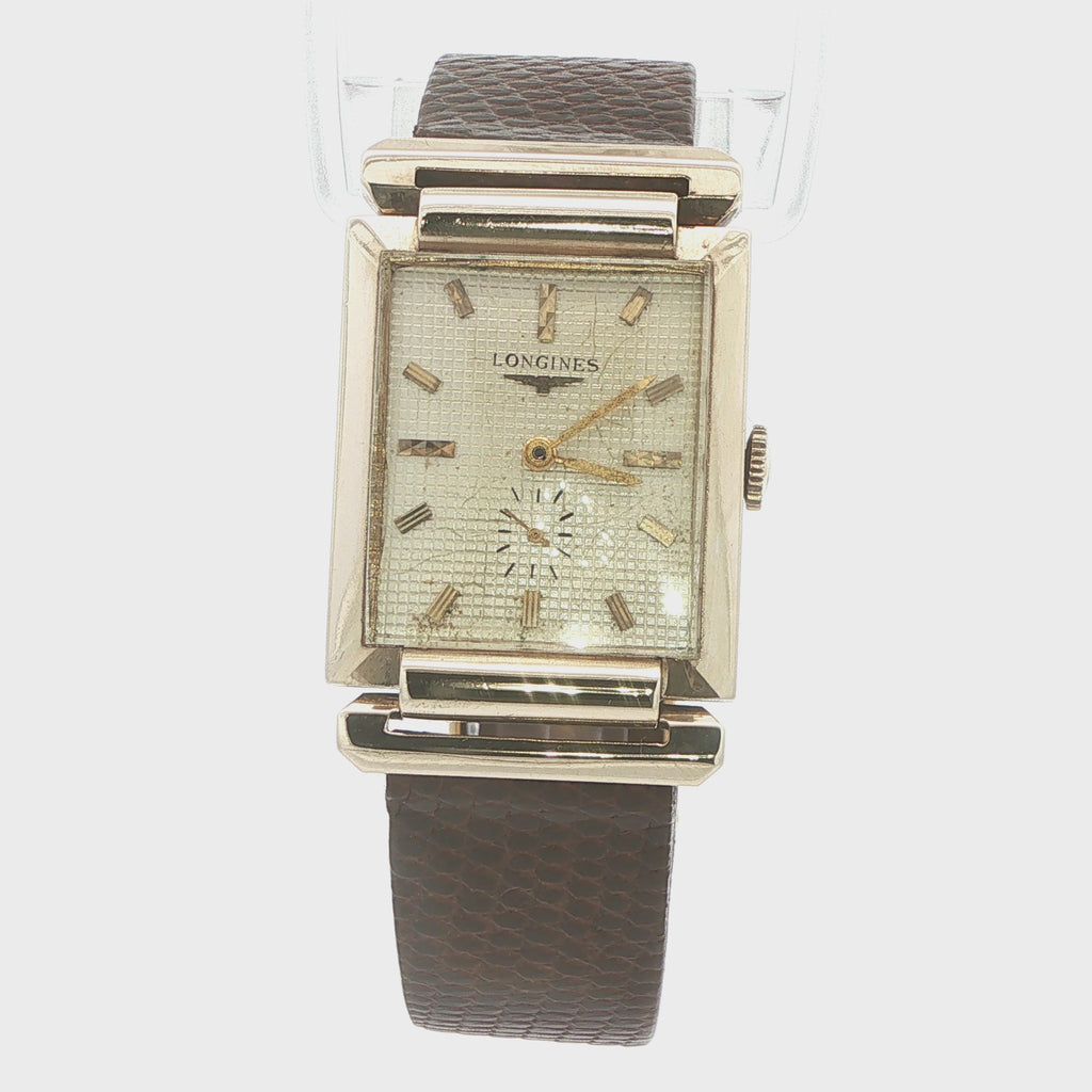 Estate Longines Mid-Century 1950s–1960s 14K Yellow Gold Rectangular Dress Watch 44mm x 31mm