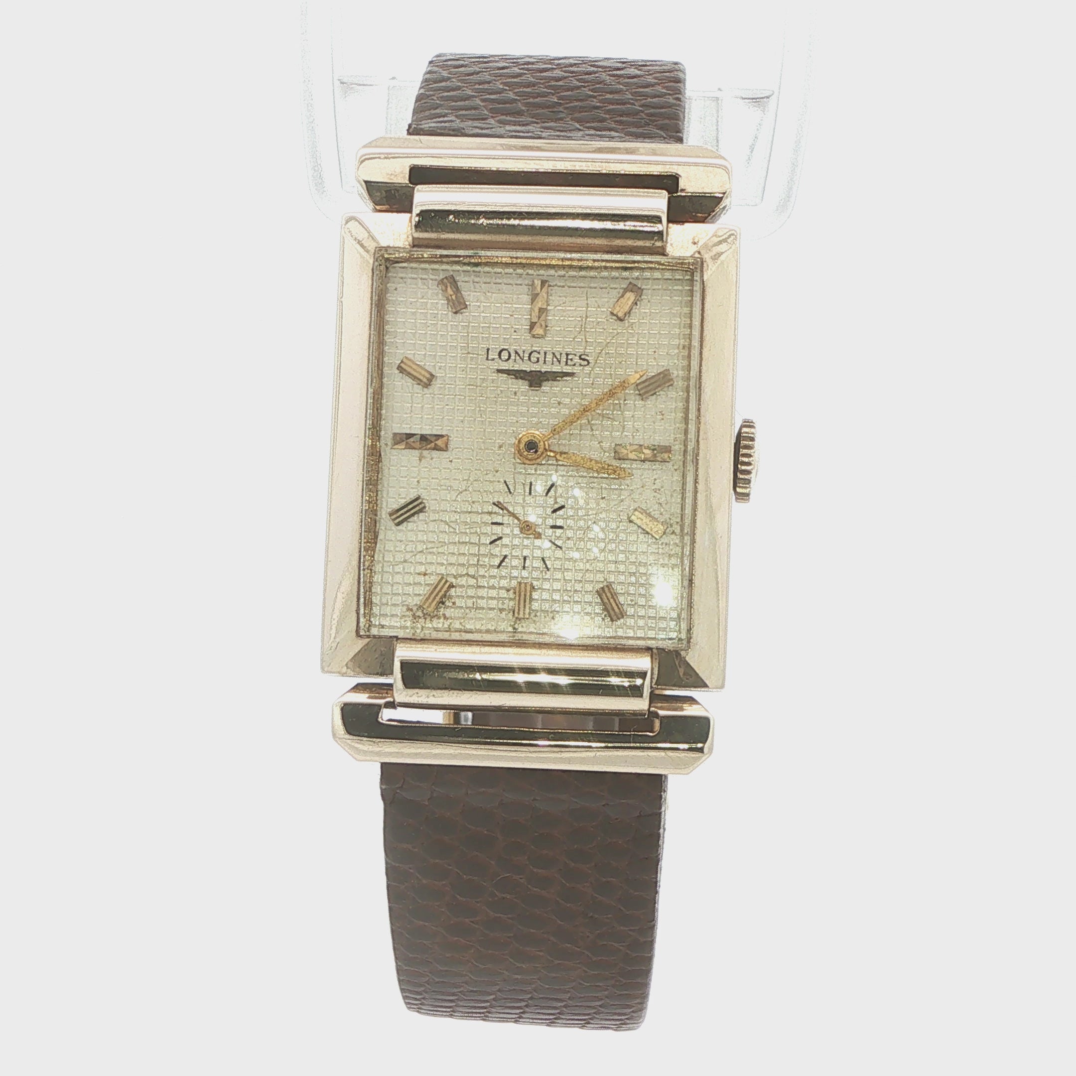 Estate Longines Mid-Century 1950s–1960s 14K Yellow Gold Rectangular Dress Watch 44mm x 31mm