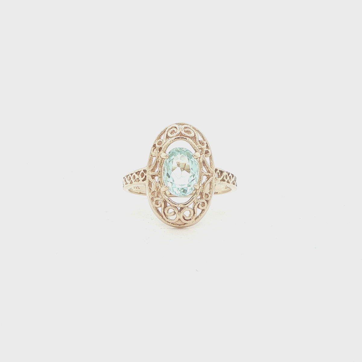 14K Yellow Gold Natural Aquamarine Filigree Ring – Approx. 0.75 CT