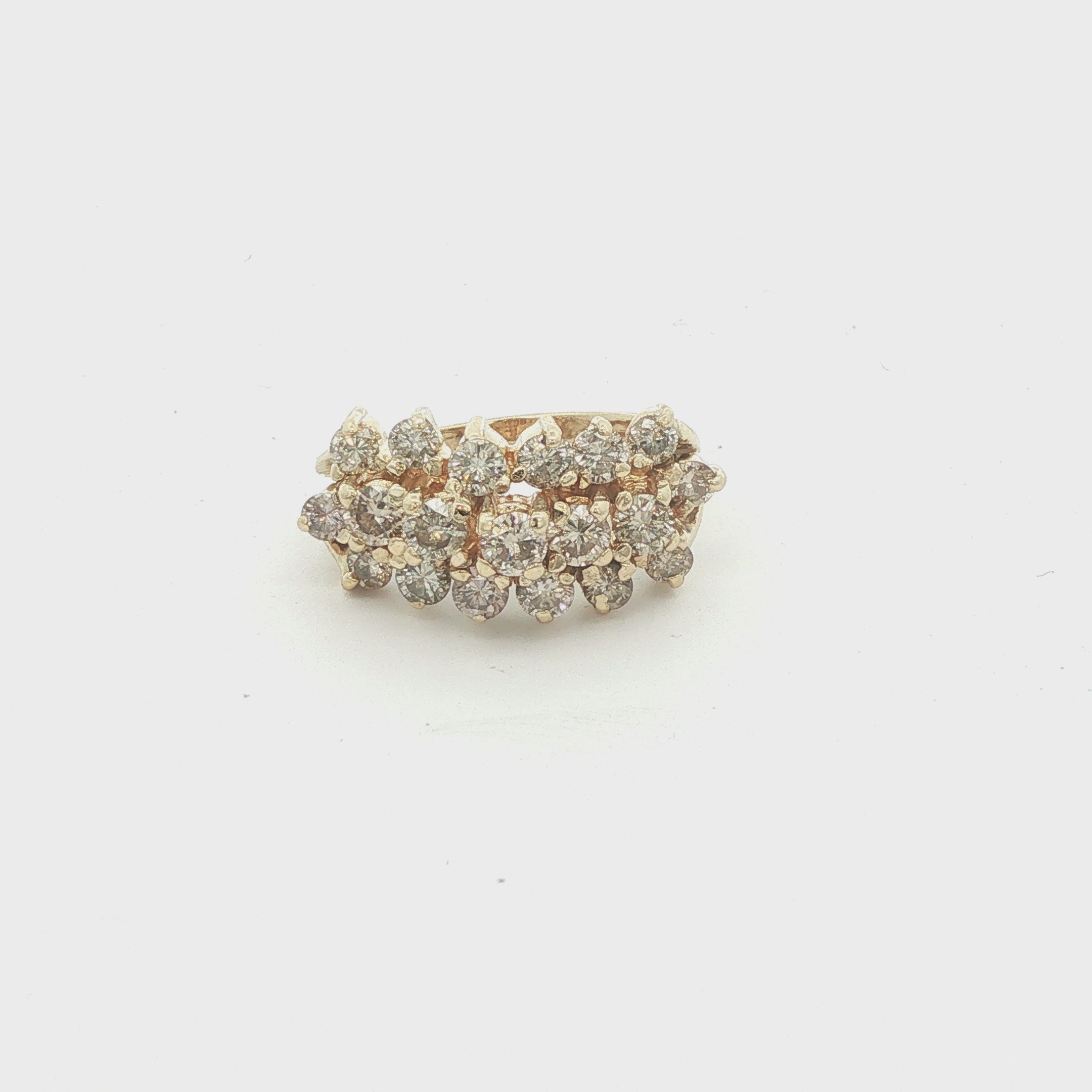 Estate Approx. 2.50 CTW Natural Diamond Multi-Row Cluster Ring in 14K Yellow Gold
