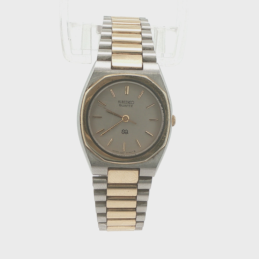 Vintage 1980s Seiko Quartz Two-Tone 24.5mm Gray Dial Estate Watch